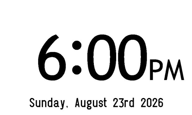 Canary showing 6:00 PM and the date, Sunday August 23rd 2026.